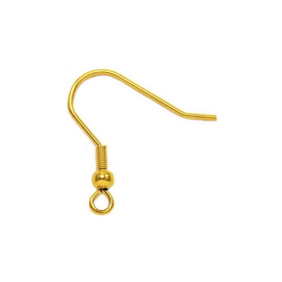 STAINLESS STEEL EARRING HOOK WITH COIL AND BALL 20mm GOLD PLATED