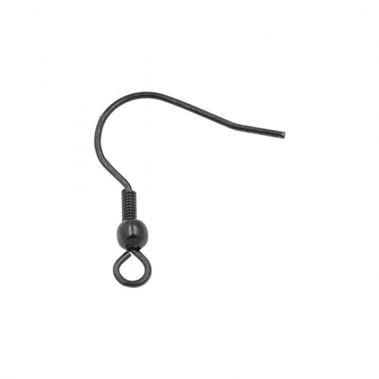 STAINLESS STEEL EARRING HOOK WITH COIL AND BALL 20mm BLACK NICKEL