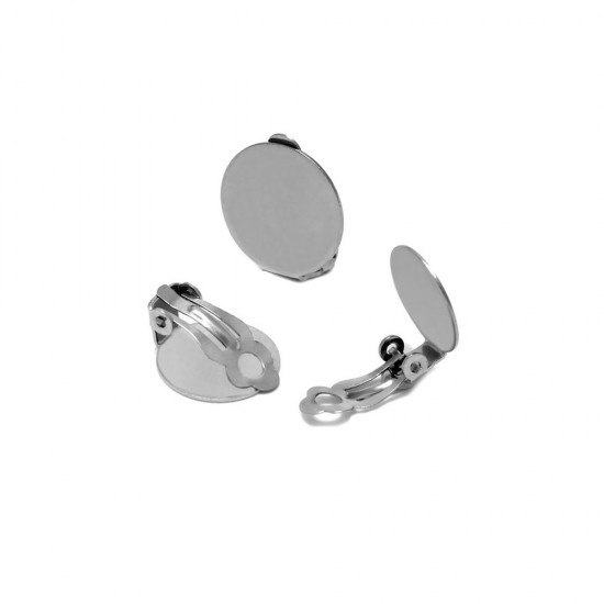 STAINLESS STEEL CLIP-ON EARRING WITH POST 14mm SILVER