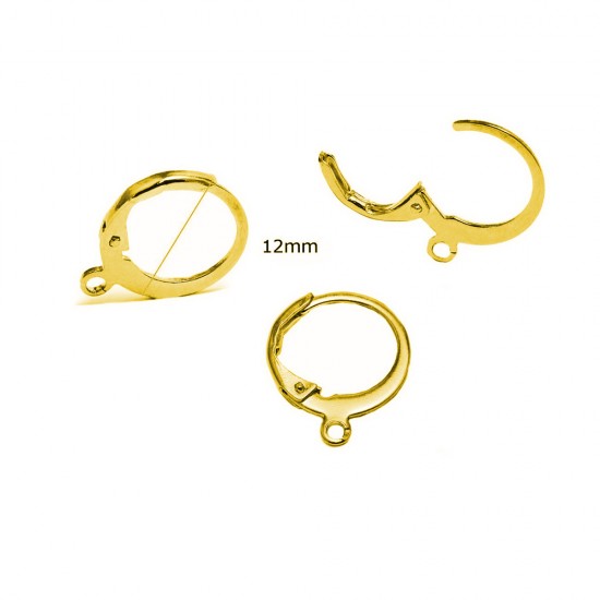 STAINLESS STEEL LEVERBACK EAR WIRE HOOK 12mm WITH HOOP GOLD PLATED
