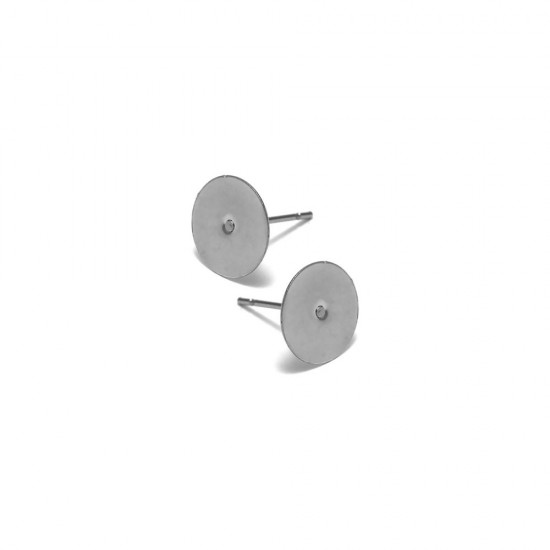 STAINLESS STEEL EARRING FLAT ROUND POST 8mm SILVER