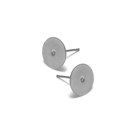 STAINLESS STEEL EARRING FLAT ROUND POST 10mm SILVER