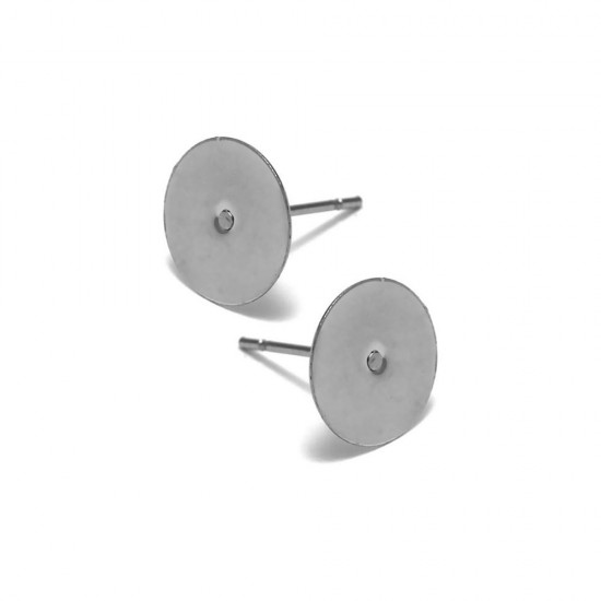 STAINLESS STEEL EARRING FLAT ROUND POST 12mm SILVER