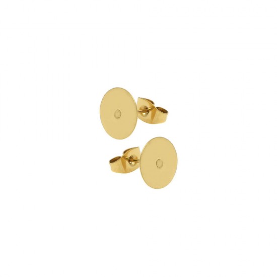 STAINLESS STEEL EARRING FLAT ROUND POST 8mm GOLD PLATED