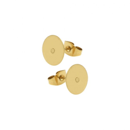 STAINLESS STEEL EARRING FLAT ROUND POST 10mm GOLD PLATED
