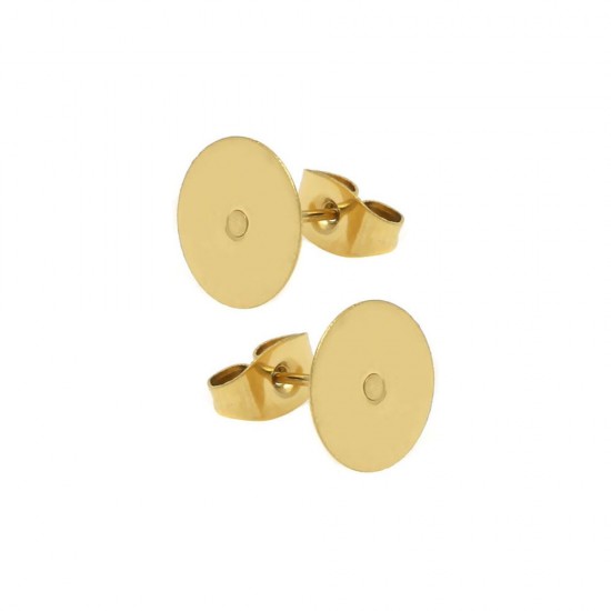 STAINLESS STEEL EARRING FLAT ROUND POST 12mm GOLD PLATED