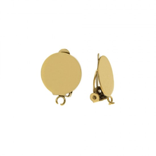 STAINLESS STEEL CLIP-ON EARRING WITH 14mm PLATE GOLD PLATED
